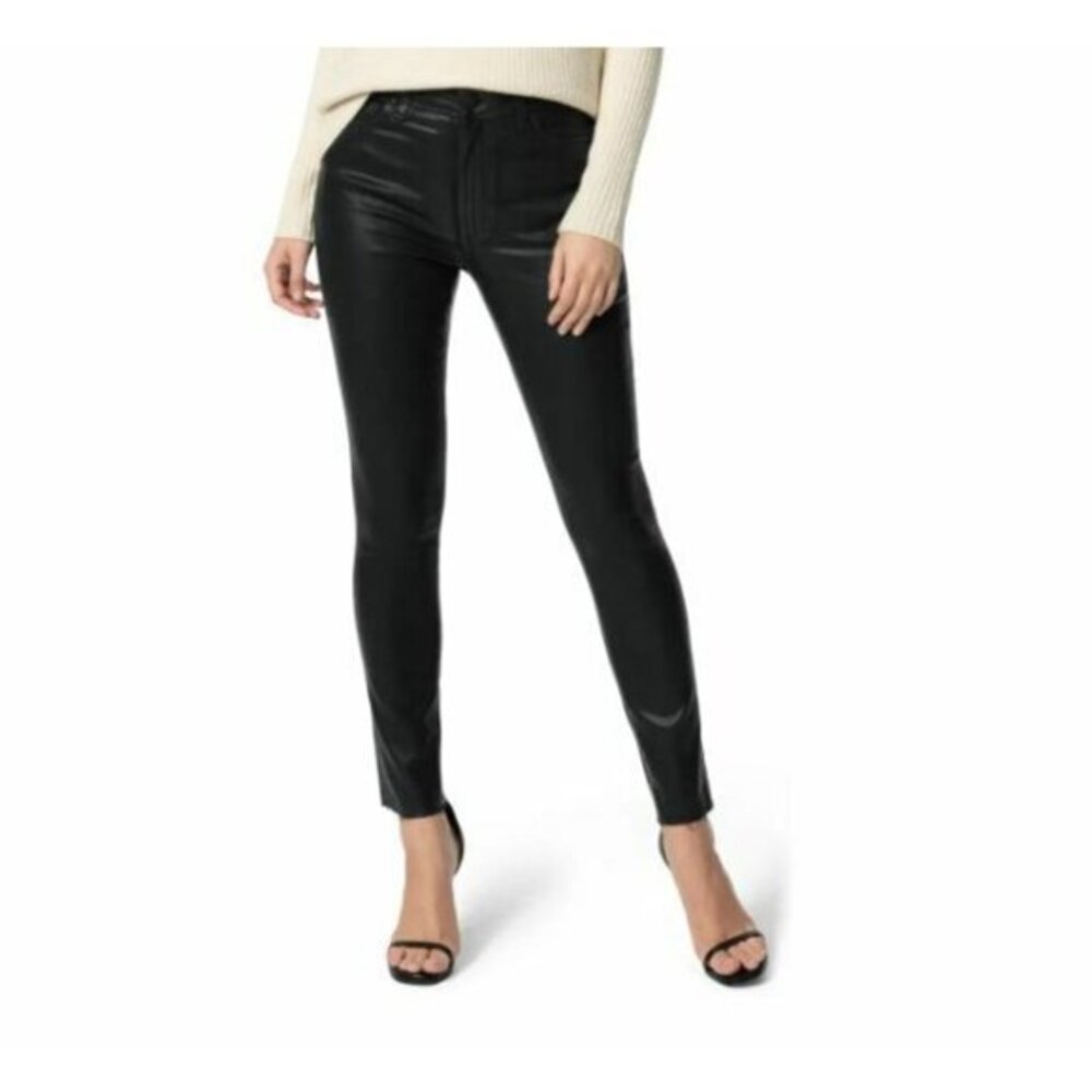 Joe's Jeans High Rise Coated Ankle Skinny Jeans Black Raw Hem Glossy SZ 30 New